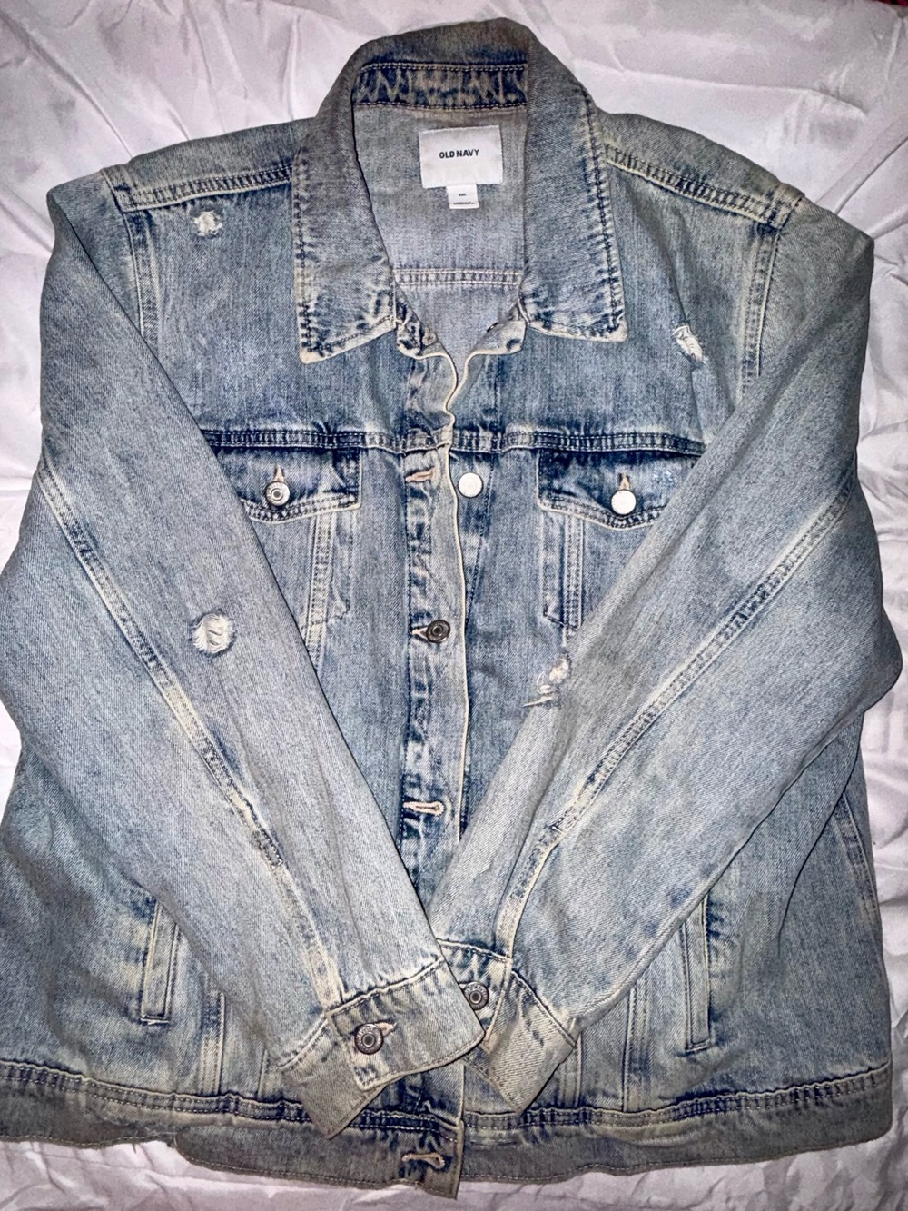 Old Navy Light Wash Distressed Denim Trucker Jacket